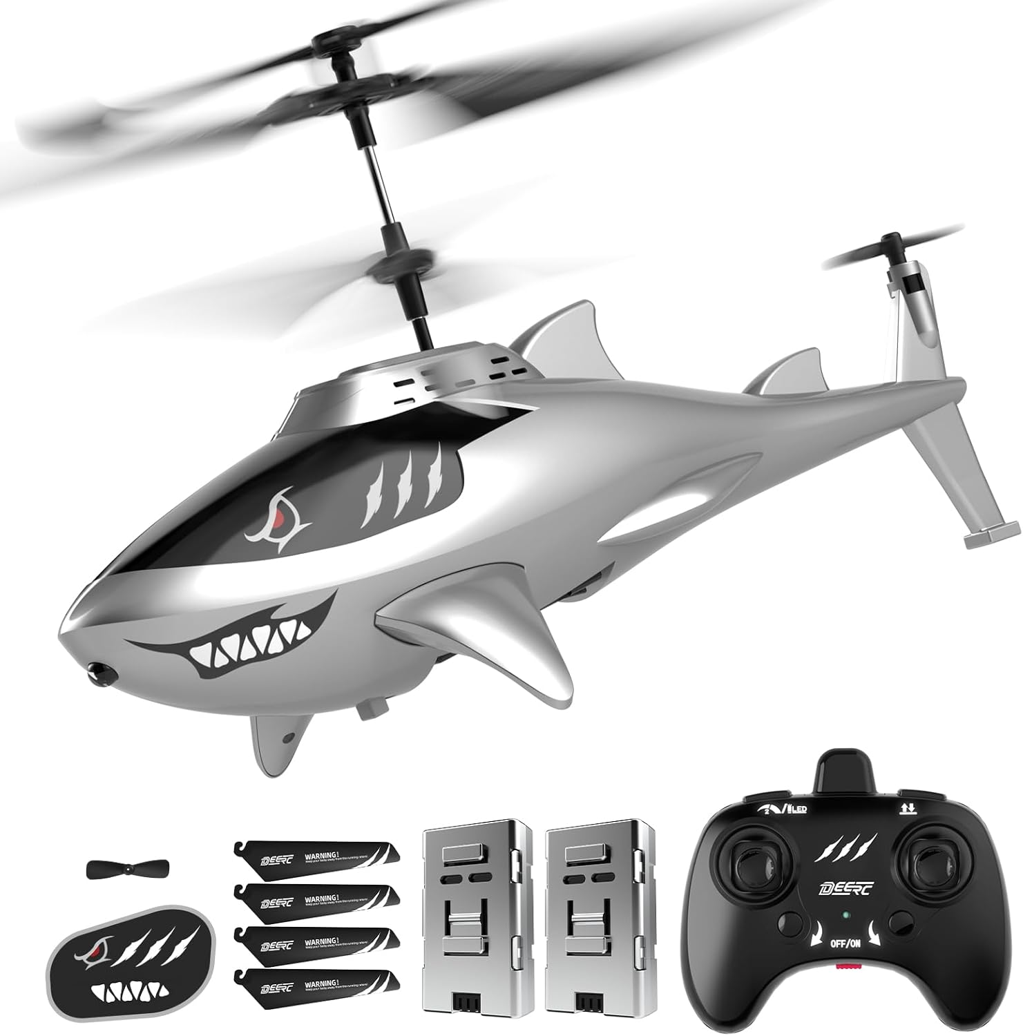 RC Helicopter for Kids, Remote Control Helicopter, Unique Design Shark Toy Helicopter with 26 Mins Flight (2 Batteries), LED Lights, Altitude Hold