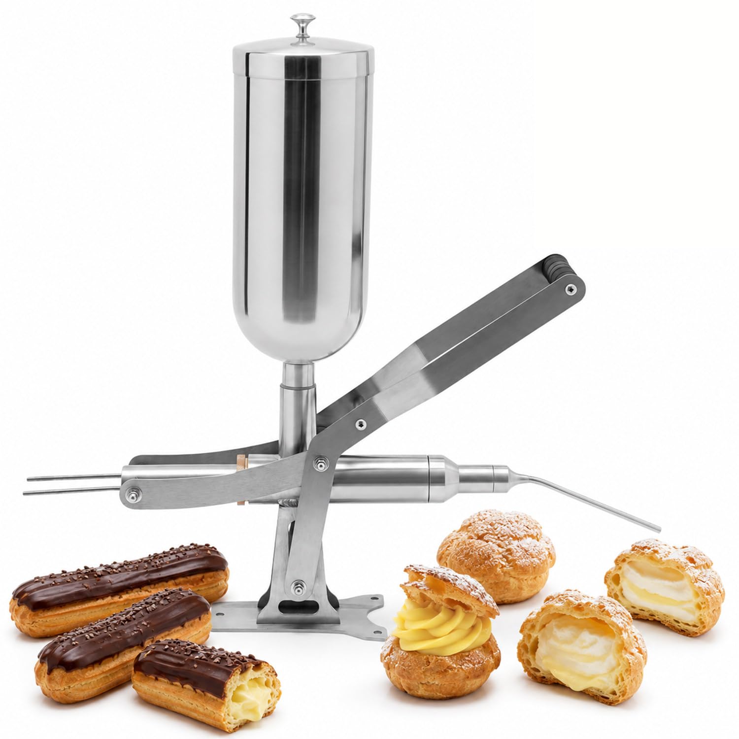 Donut Filler Machine, Manual Donut Filler, Churro Filler Injector, Stainless Steel, 5l Capacity, With 3 Short Nozzles and 1 Long Nozzle, Adjustable Filling Amount, For Homes, Restaurants, Bakeries
