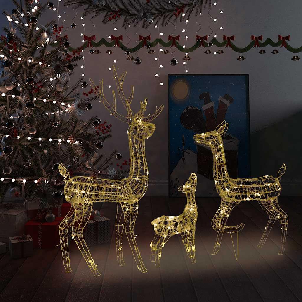 LED-Rentier-Familie Weihnachtsdeko Acryl 300 LED Warmweiß Außen Innen Garten Balkon Terrasse Baum Haus Dach Fassade Weihnachtsbeleuchtung mit 8 Lichteffekten und 5 m Kabel
