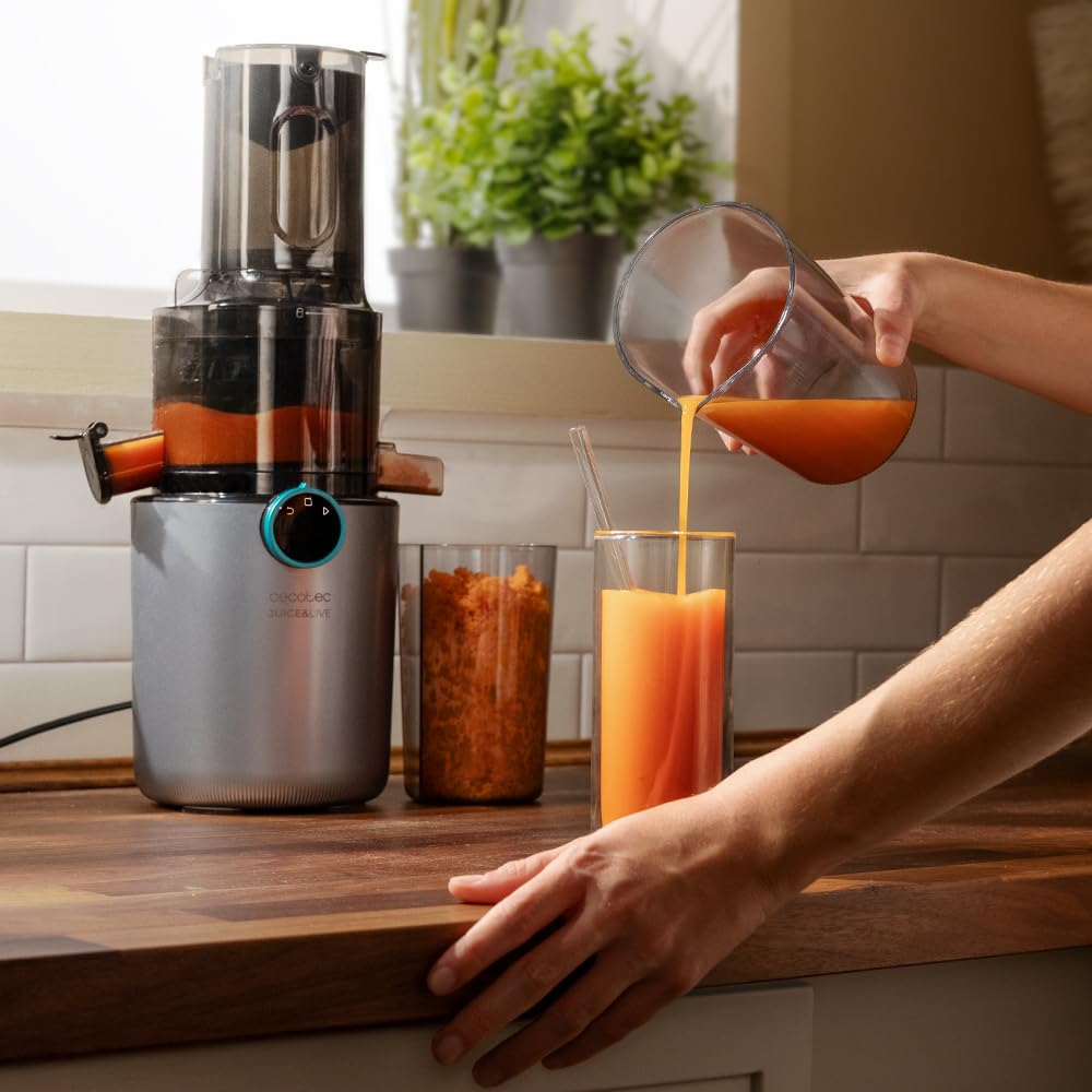 Cecotec Centrifuga Frutta e Verdura - Estrattore Frutta e Verdura Juice&Live 1500 Slim motore 200W, bocca 82mm, 55±5 RPM, silenzioso, facile pulizia, sistema sicurezza, ideale per succhi salutari