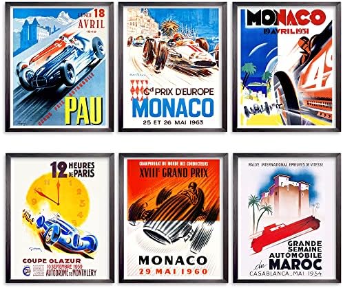 Joytezz Vintage Aesthetic Room Decor Racing Retro Car Formula Poster Print Wall Art Gift Home Bedroom, Unframed 6Pcs (8x10In)