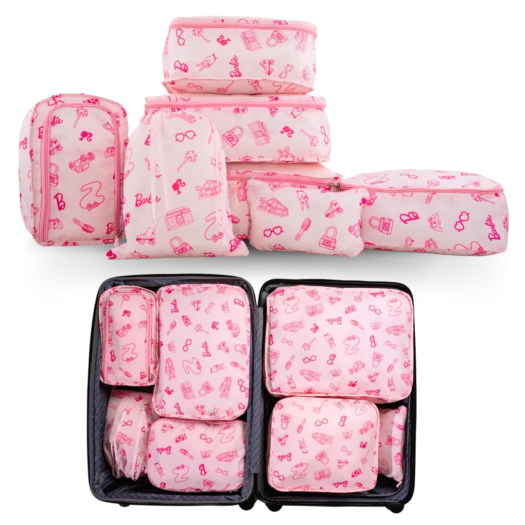 FrancoSoft Organization Travel Storage Packing Cubes, 7 Piece Set, Barbie