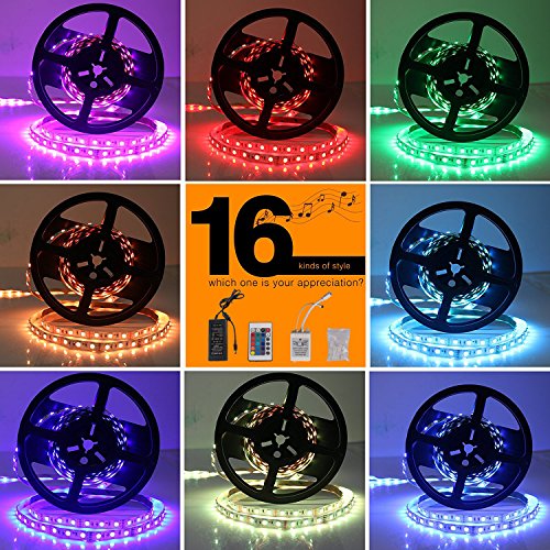 Toplanet Ruban Led Strip Light 5050 RGB Led Bande Ruban 300 SMD LEDS 5m Télécommande 24 Touches Adaptateur Alimentation DC 12V pour Intérieur Bar Restaurant Décoration CE ROHS