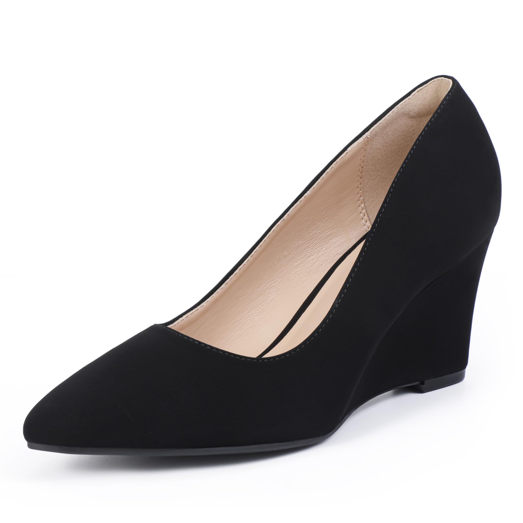 IDIFU IN3 Wedges for Women Closed Toe Pumps Low Heel Pointed Toe Work Wedding Bridal Office Formal Business Dress Casual Dressy Comfortable Trendy