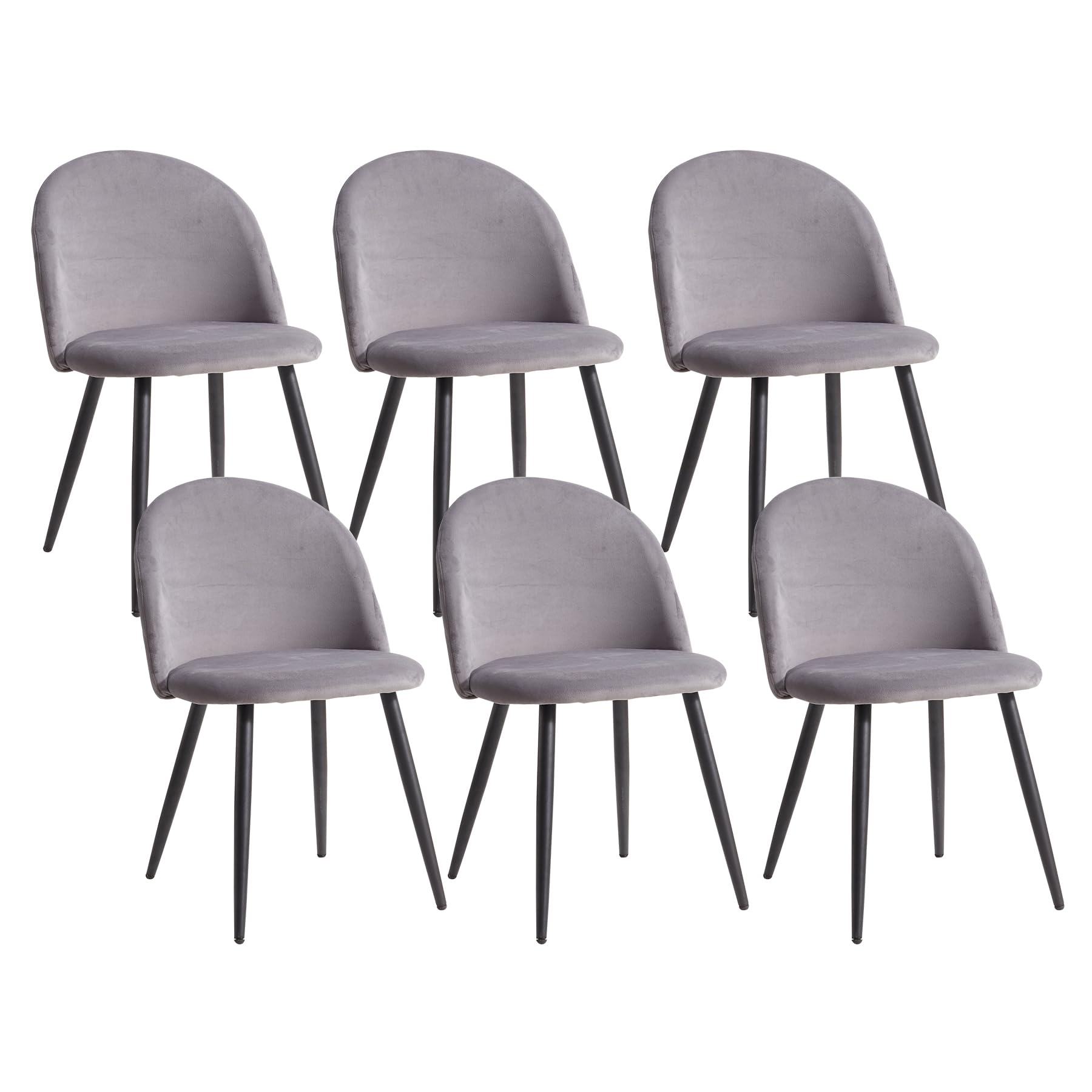 TTATCJuego de 6 Sillas de Comedor Tapizadas con Funda de Terciopelo, Sillas de Cocina de Diseño Moderno con Patas de Metal Ajustables Estilo Madera, Gris