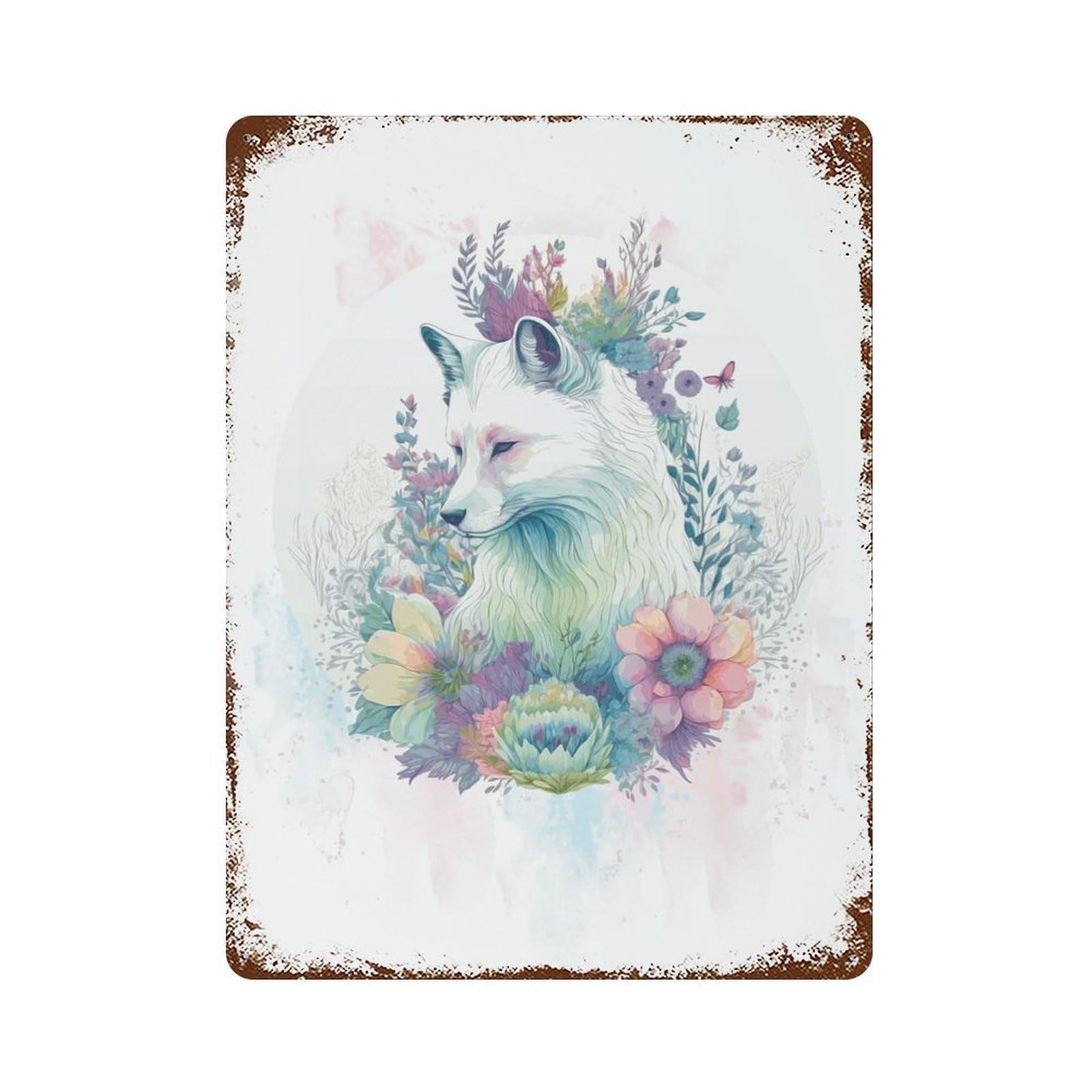 Rusty Metal Tin Sign with Art Fox Watercolor Art Design 15.7"x11.8", for Farmhouse, Kitchen And Entryway Decor, Classic Wall Plaque