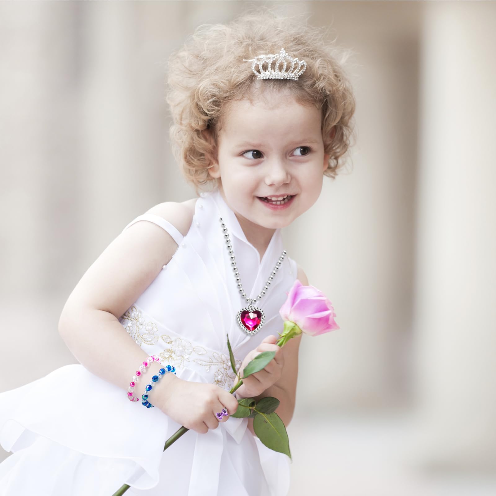 36pcs Princess Play Jewelry Set for Little Girls Ages 4-6, Kids Costume Dress Up Jewelry Necklace Bracelet Rings for Toddlers, Childrens Princess Birthday Party Favors Gift 3-5 4 5 6 7 8 Year Old Girl