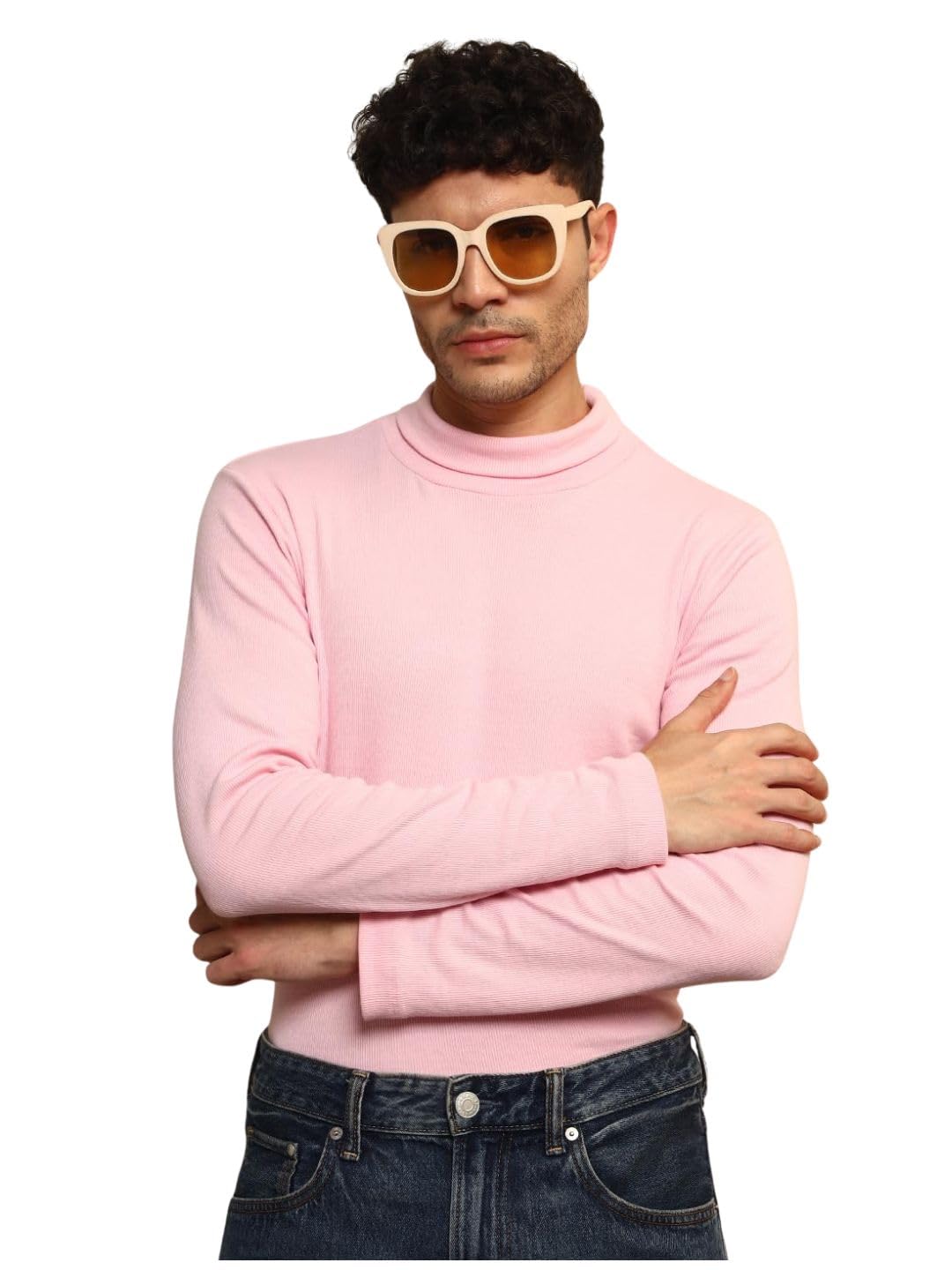 tandul Men's Solid Pink Full Sleeve Sweater - Polyester Blend Sweater for Men Soft & Breathable & Comfortable Outfits for Office, Casual, Festive & Party (11959)-picture-13