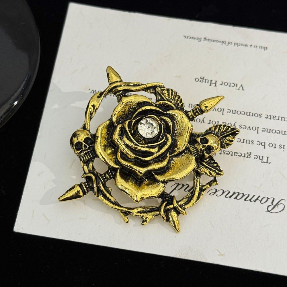 Broche Gótico De Calavera con Rosa, Pines De Solapa Vintage Antiguos con Diamantes De Imitación Y Flores para Mochilas, Sombreros, Bolsos Y Joyas. Regalo. — view 6