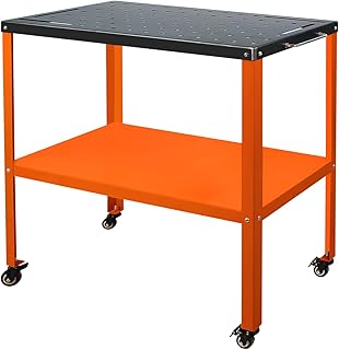 Welding Table Welding Cart 36''×18'', 1200lbs Load Capacity Industrial Workbench with 5/8" Holes Fixture Table with Wheels (Orange)