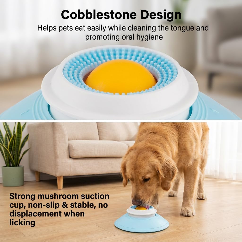 Dog Cat Lick Sphere Slow Feeder for Liquid Food & Peanut Butter,Interactive Licksphere for Dogs Anxiety Relief,Non-Slip Licking Bowl Enrichment Toys to Healthy Diet Food Container for Dog Cats(White)