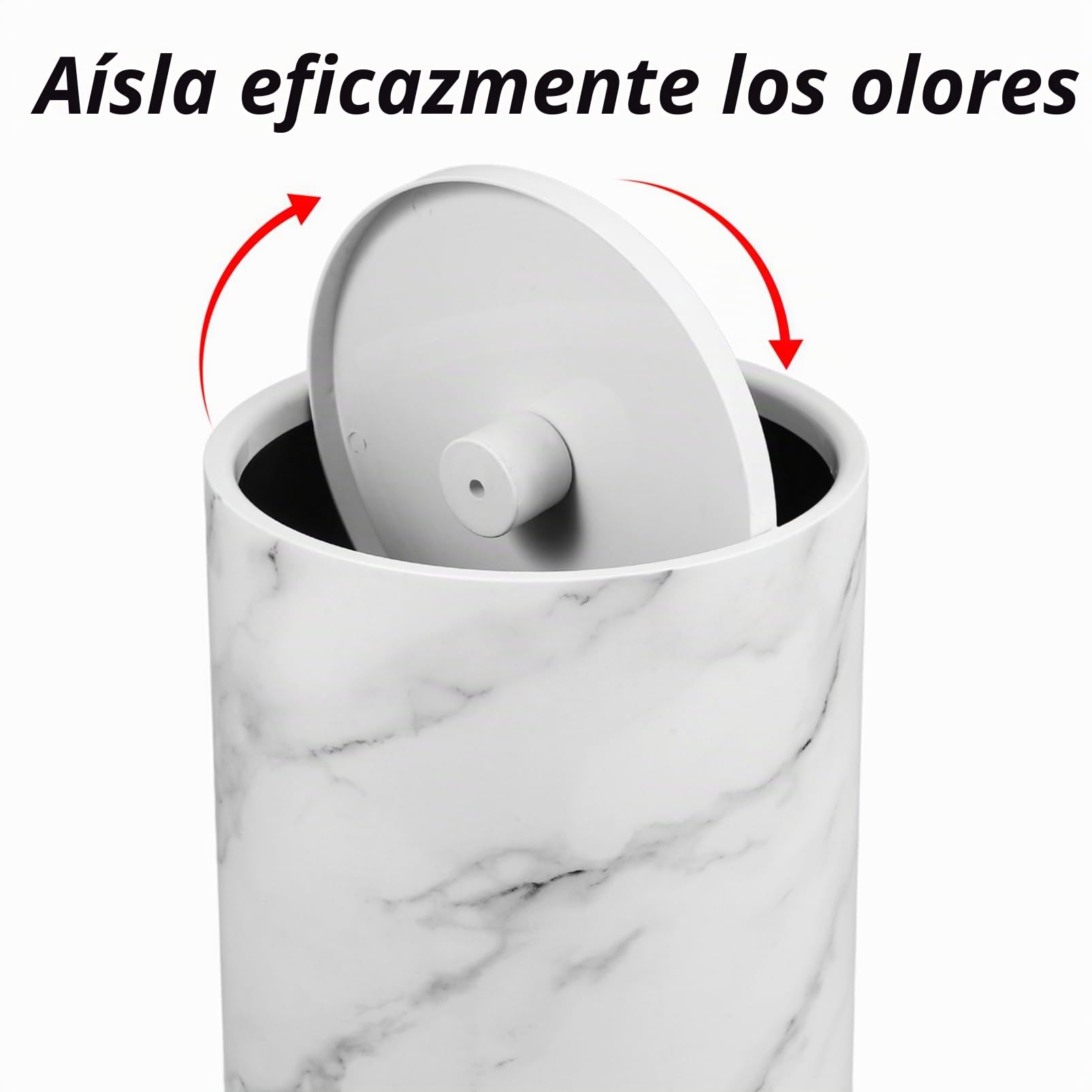 1pieza Papelera De Cocina De Imitación Mármol Tapa Oscilante Cubo De Para Baño y Diseño y