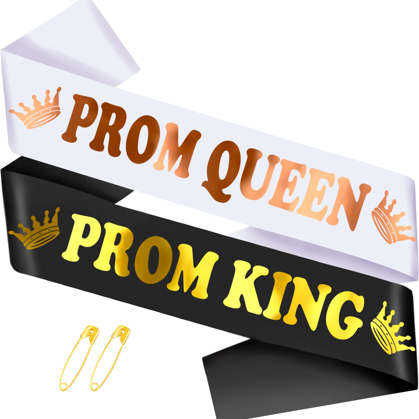 SKJIAYEE 2 Pack Prom Sashes Kit, Black Gold Prom King Sash and White Rose Gold Prom Queen Sash Decorations for Graduation Party School Party Bachelorette Party Wedding Bridal Shower Party Supplies