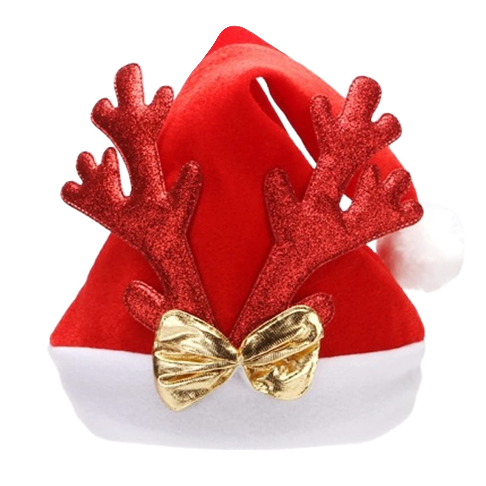 Jazuaiao Christmas Hat Deer Horn Party Plush Santa Navidads Props New Year Thick Adults Plush Santa Bulk