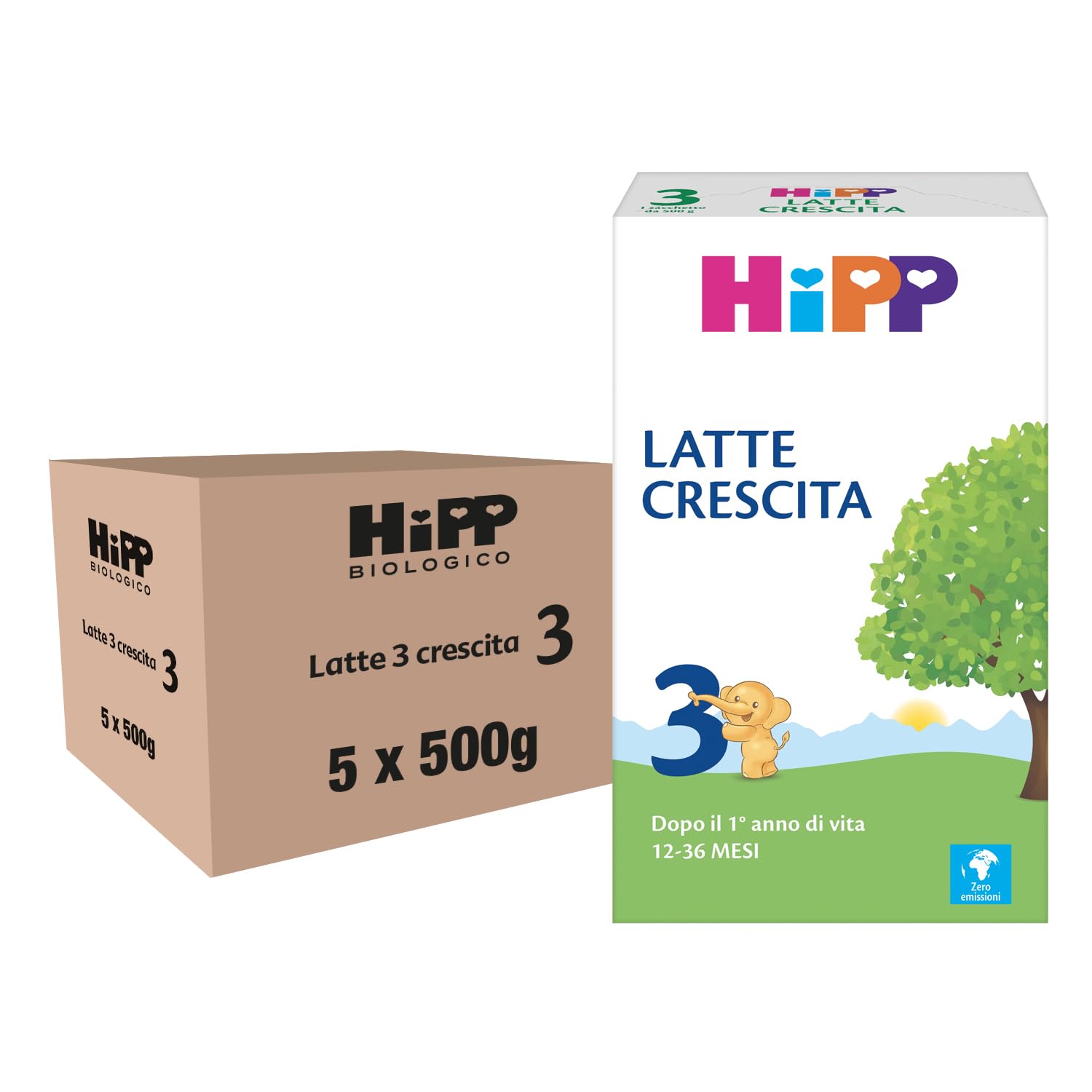 HiPP - HiPP Latte 3, Latte in Polvere per Neonati Crescita, Indicato per Bambini Dopo il 1° Anno d'Età, 5 Confezioni da 500 gr
