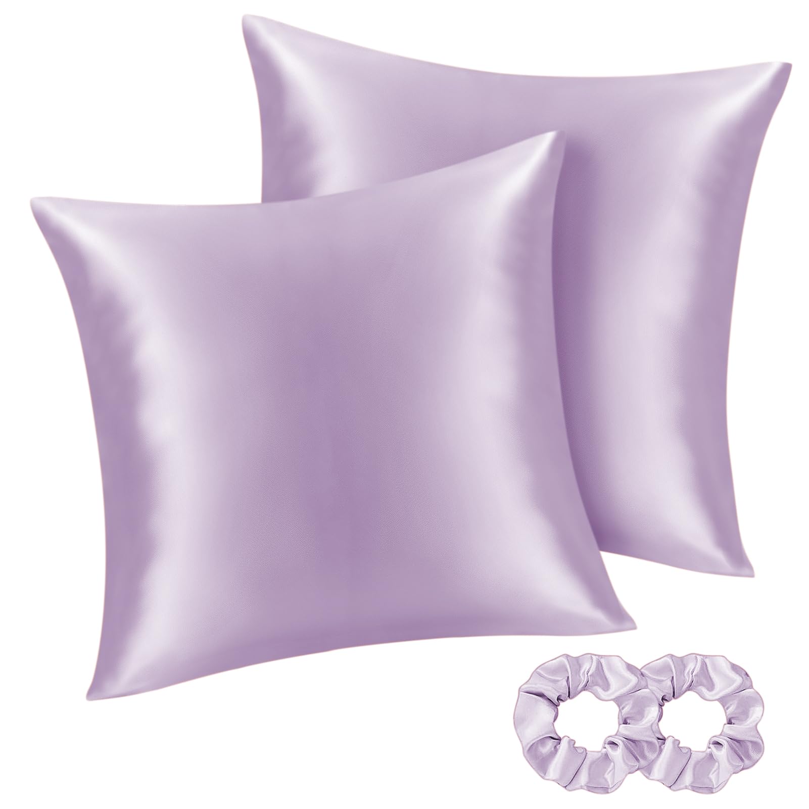 BEDELITE Satin Kissenbezug 80x80 Lavendel - Kopfkissenbezug 2er Set Weich wie Seidenkissenbezug 80 x 80 Sommer mit 2 Haargummis für Haar und Haut, Similar to Silk Pillowcase Pillow Cover