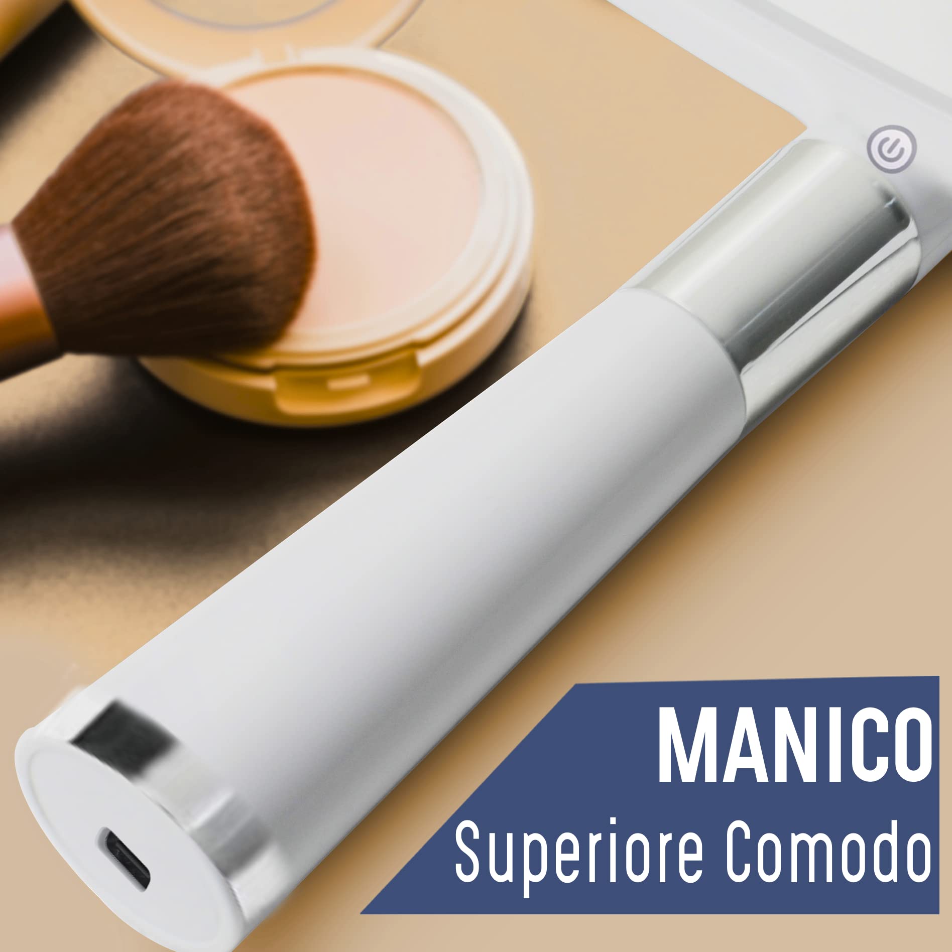 Mirrorvana Specchio a mano illuminato portatile con manico ergonomico - con base removibile e 3 modalità di luce - ideale per trucco e make up - 23 x 20 cm (bianco)