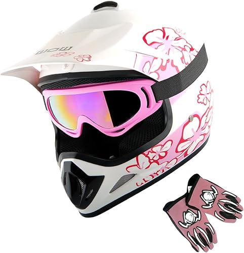 WOW Casco de motocross para jóvenes, casco MX BMX, tela de araña, gafas + guantes negros de araña marciana, paquete HJOY-W MG