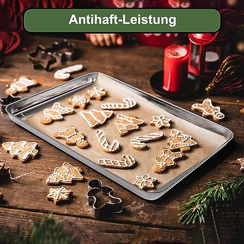 Terlulu Backblech, 2 Stück Edelstahl Kuchenblech Backofenblech, Rechteckige Ofenblech für Backen Braten Servieren zum Backen/Braten/Servieren, 40,5x30,4x2,5cm, Ungiftig & Gesund, Spülmaschinenfest