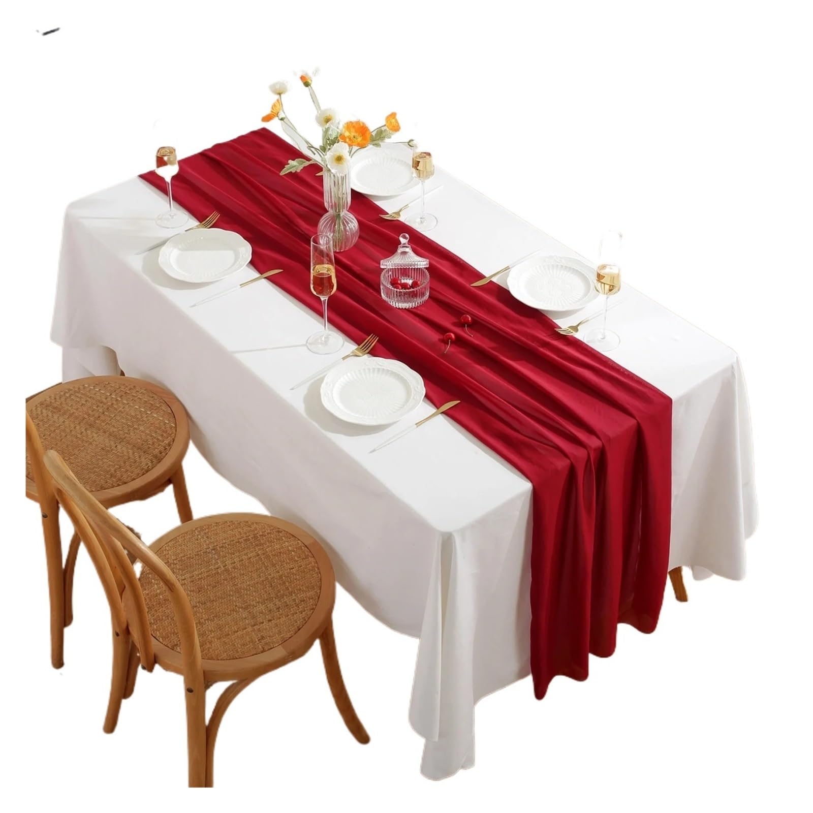 Chiffon Table Runner Chiffon Table Runner Chair Sash Romantic Wedding Runners For Party Decoration(Deep Red,70x300cm)