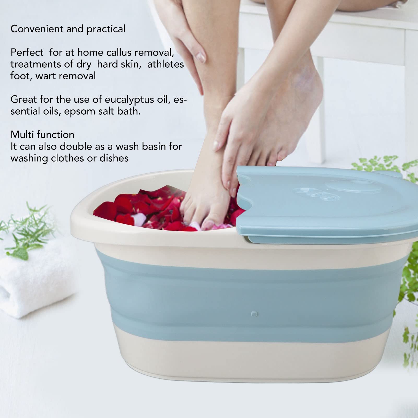 Foot Bath Collapsible Foot Soak Tub,Collapsible Foot Bath Soak Tub with Handle,Foldable Foot Bath Foot Tub Bucket for Children Foot Bath Wash Bathtub (Blue)