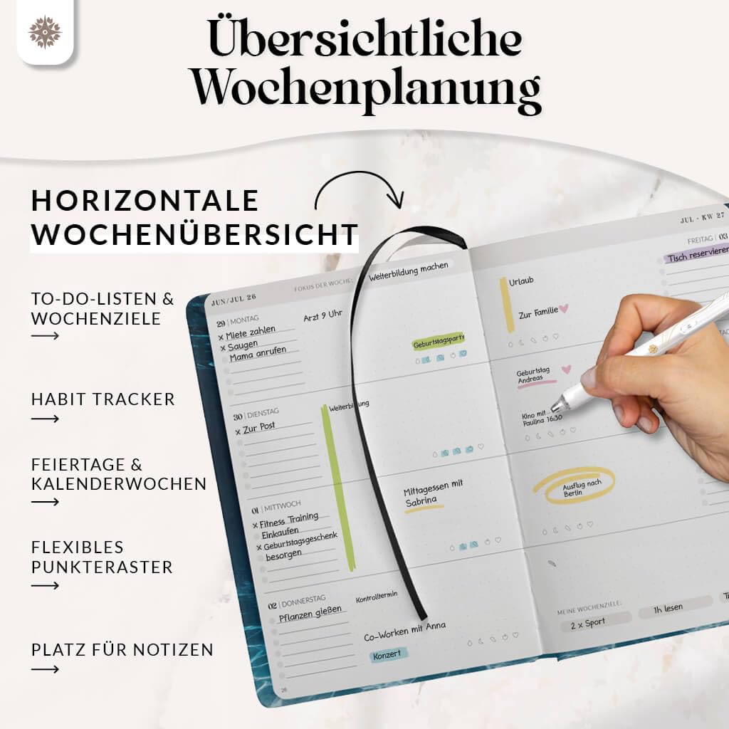 Lebenskompass® Kalender 2026 2027 A5 Dive - Terminplaner Juli 2026 bis Dezember 2027 - 18 Monate Wochenplaner & Buchkalender mit Achtsamkeit, Hardcover mit Goldprägung