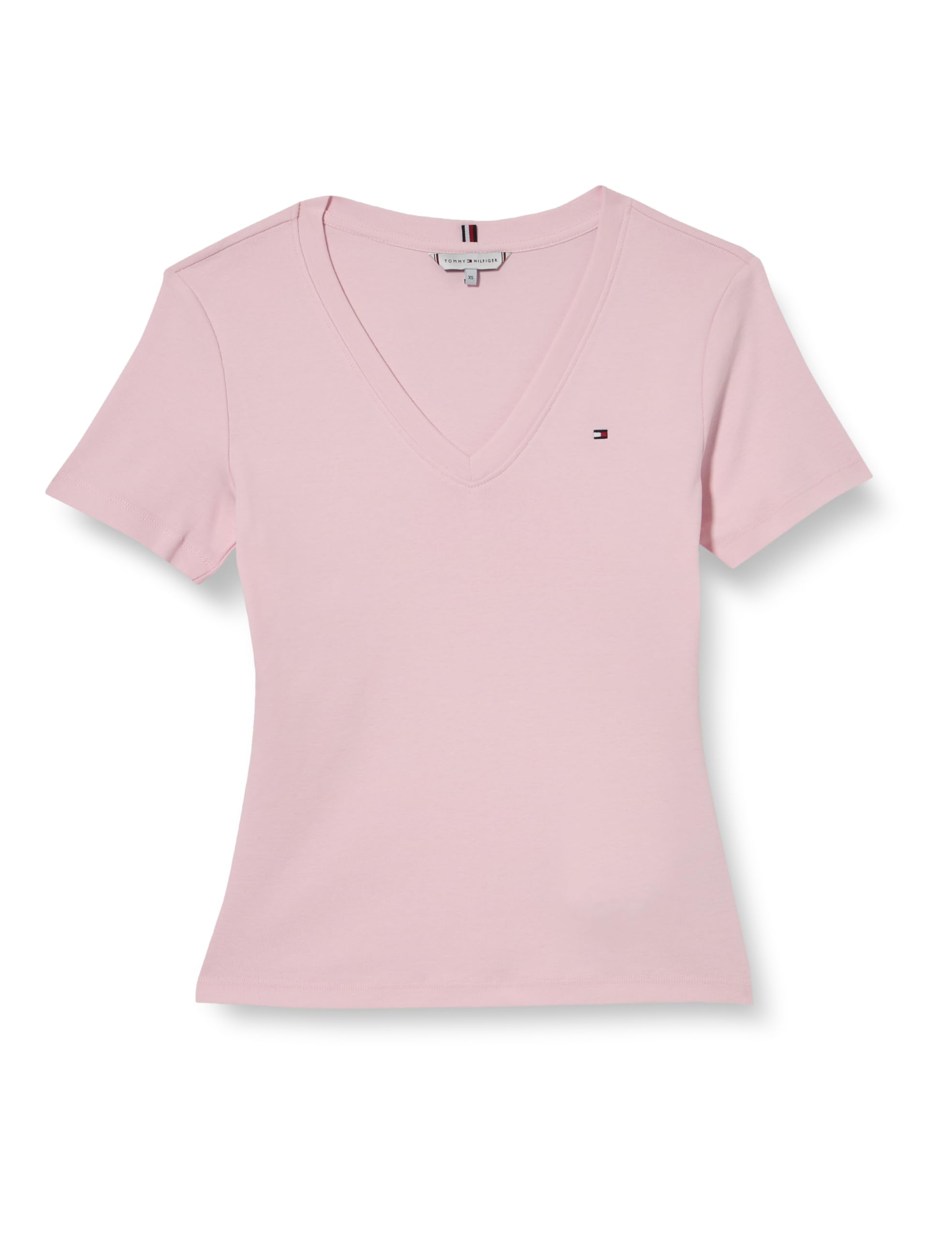 Tommy Hilfiger Women’s Short Sleeve T-Shirt New Slim Cody V-Neck, Pink (Light Pink), XS