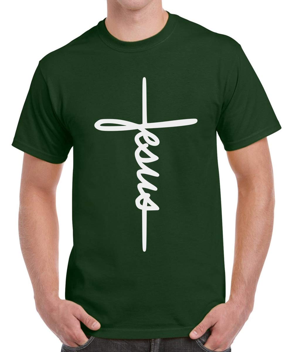 Caseria Men's Cotton Printed T-Shirt -Jesus Cross Calligraphy | 100% Cotton | Half Sleeves | Regular Fit | Printed | Round Neck | Graphic T Shirt