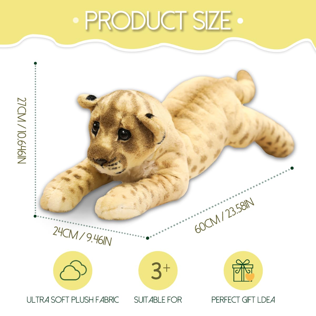 TRAVELKNOT Peluche Leone Realistico Animali della Giungla Simulazione Pupazzo Peluche Leone Giocattolo per Bambini Natale Compleanno Regali 60cm