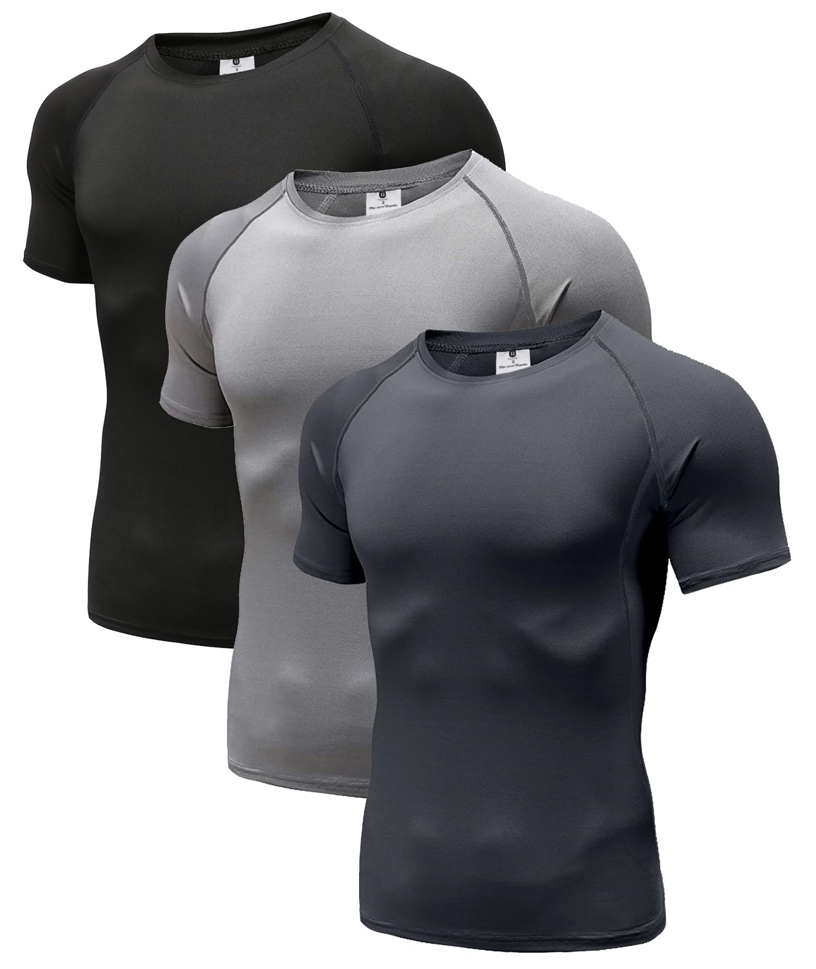 Holure Men's (Pack of 1 or 3 or 5) Cool Dry Compression Short/Long Sleeve Sports Baselayer T-Shirts Tops