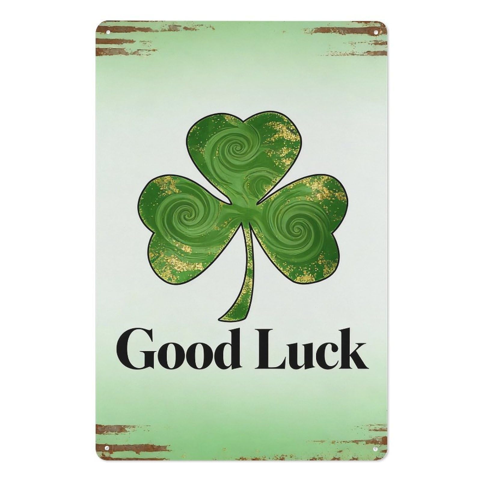 peiyeety Good Luck Shamrock Metal Tin Sign 8x12 Inch – Spiral Celtic Clover with Gold Accents Wall Art for St. Patrick’s Day Celebration and Party Decor