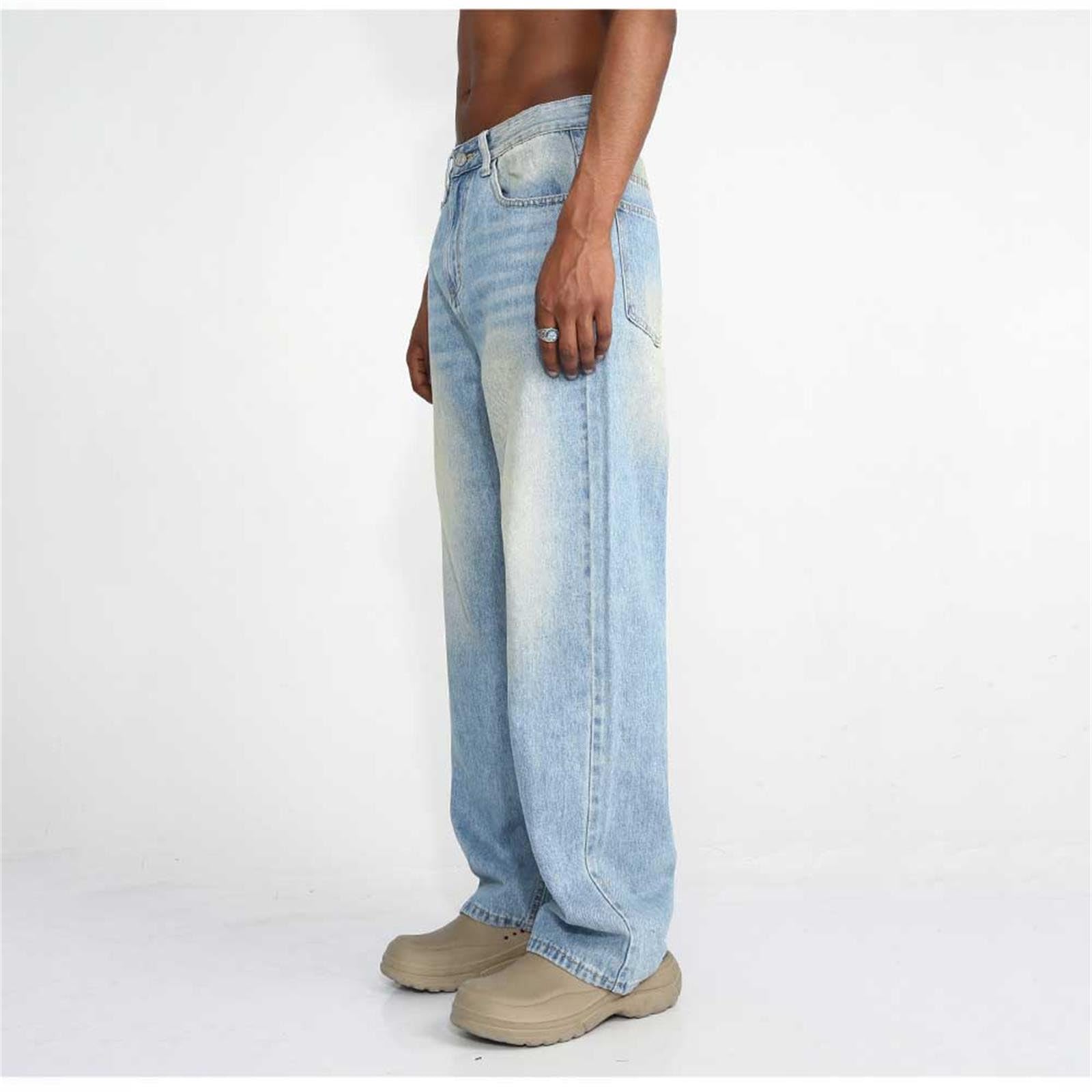 Vaqueros Finos Verano Hombre-Pantalones Casuales Sueltos con Jeans de Cintura Media con diseño Blanco Pulido de Moda