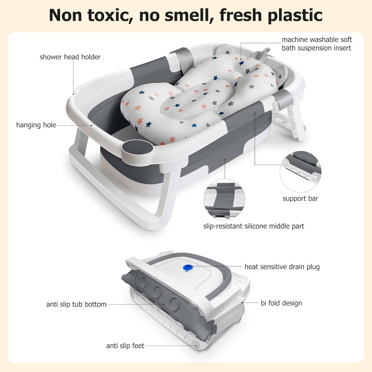 Baby Bath Foldable Tub Collapsible Bathtub Baby Bath Essentials for Newborn with Seat Support Cushion Stand Folding Baths for Toddler 0-12 Months Travel Portable Infant Tubs... - Image 5