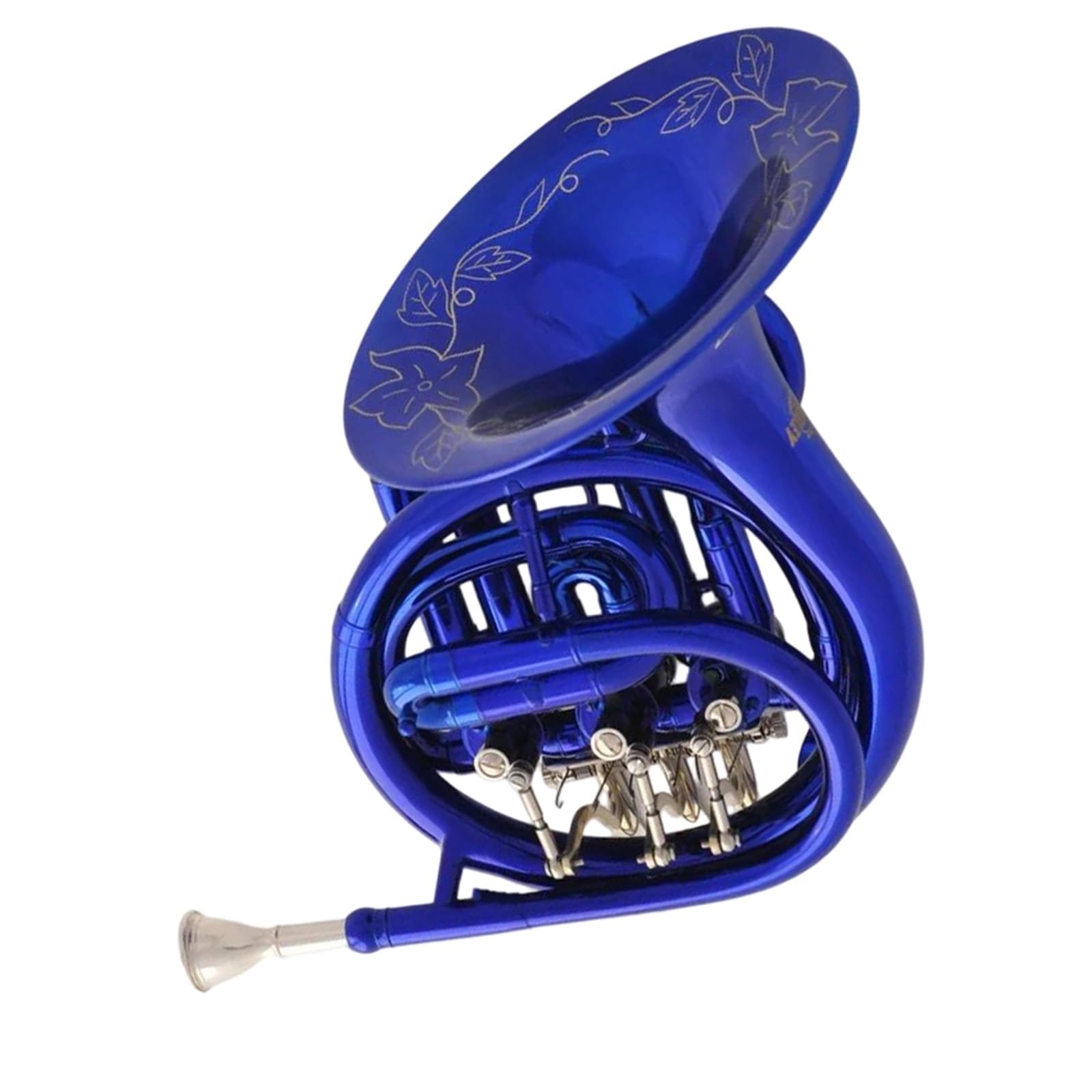 Instrument Muzyczny Waltornia Piękny Niebieski Mini Róg Grawerowany Dzwonek Bb Kieszonkowy Z Etui