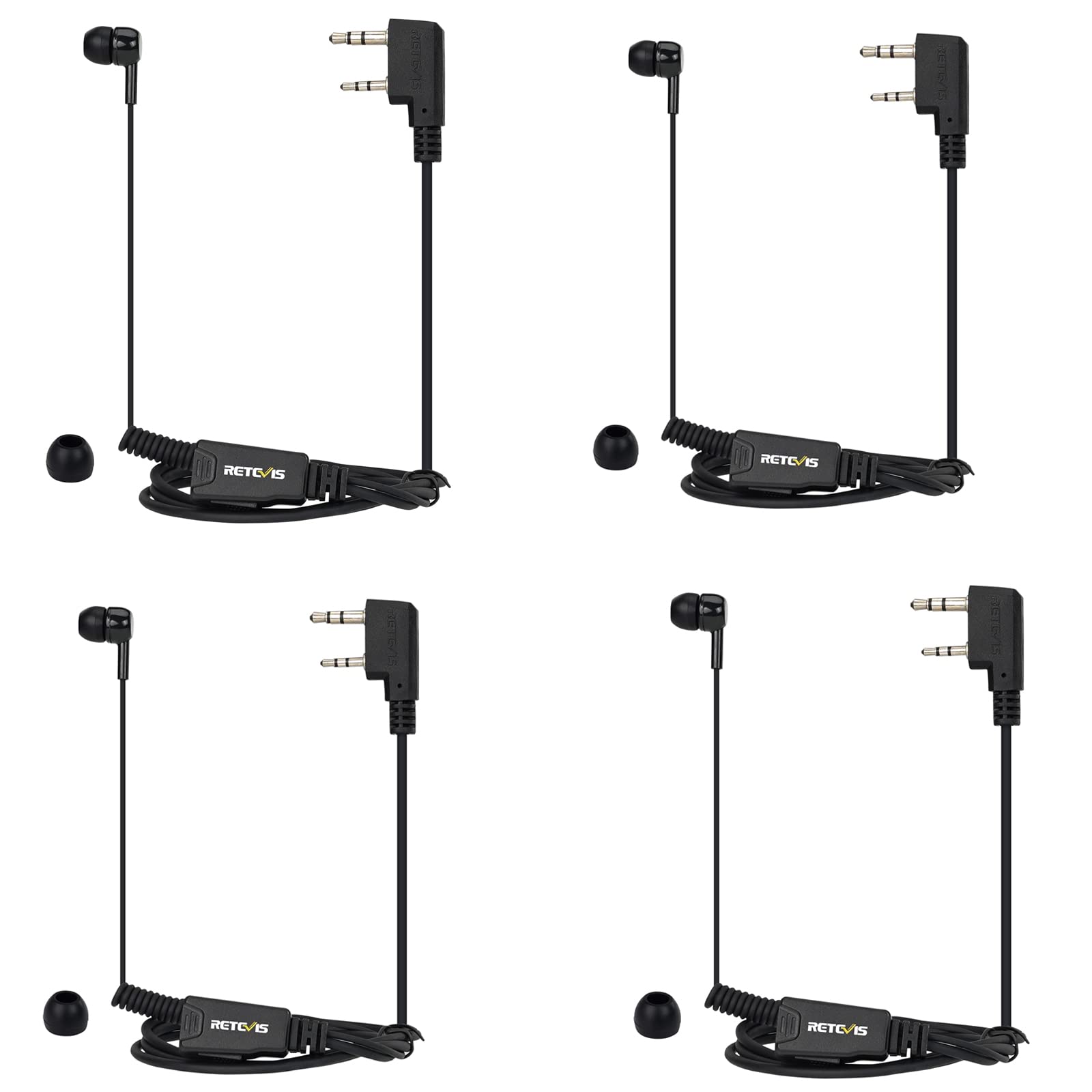 Retevis Auriculares Con Micrófono Tipo D Y PTT Dedo Para Walkie Talkies - Compatible Con Kenwood 2 Pin, Baofeng UV-5R, RT24, RT27, RT22 (Conexión De 3.5mm Y 2.5mm)