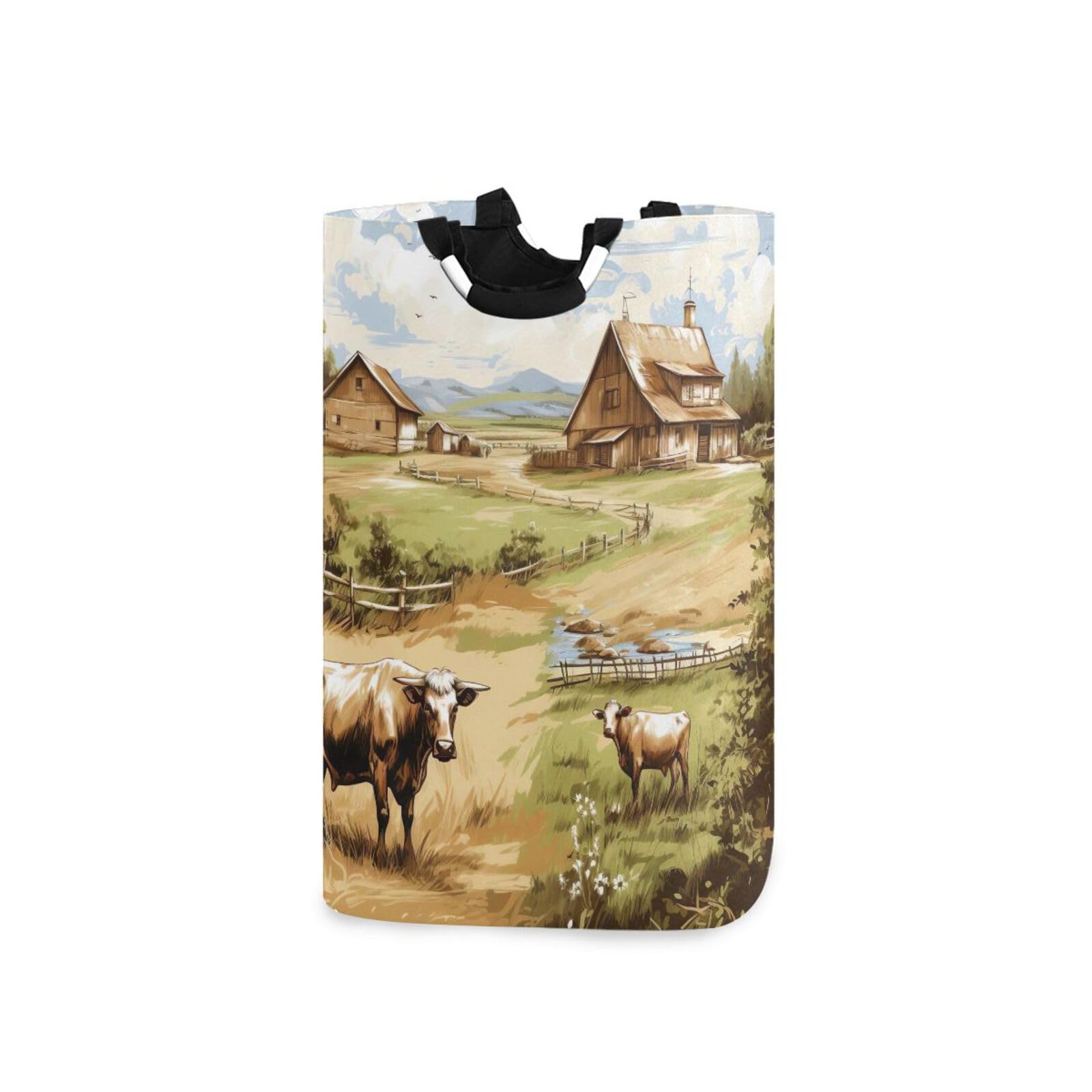 Jihqo Laundry Hamper Basket Farmhouse Animals Collapsible Nursery Storage Bin Waterproof Clothing Baskets for Home Bedroom Bathroom Washing Room