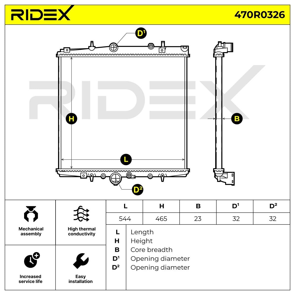 RIDEX 470R0326 Radiador refrigeración del motor sin bastidor Compatible con PEUGEOT EXPERT Furgón VF3A, VF3U, VF3X