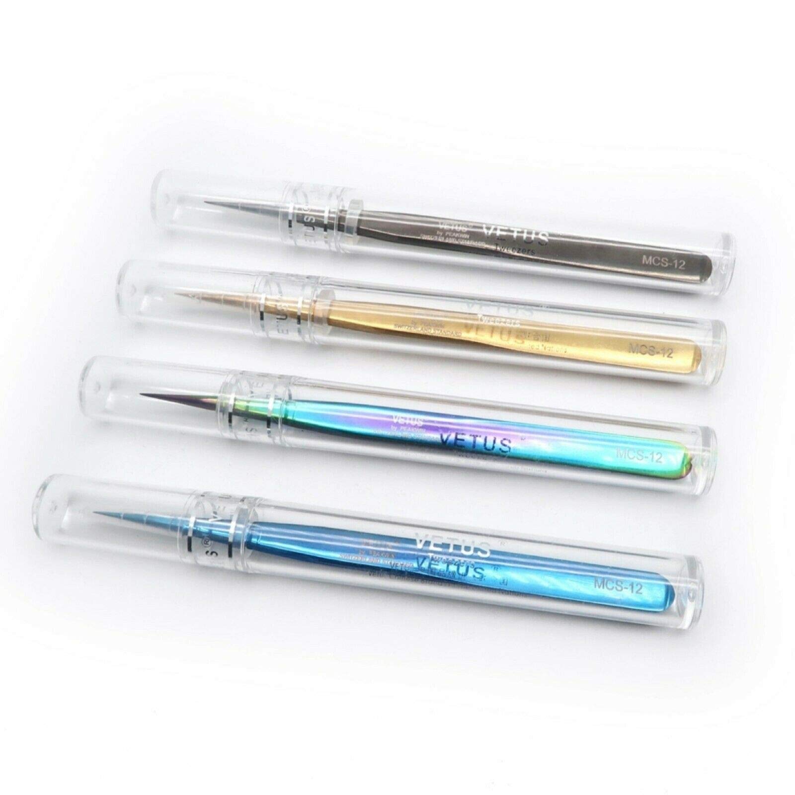 WIMPERN PINZETTE VETUS für Wimpernverlängerung und Volumentechnik, SET Grau (4x MCS-12 bis MCS-19)