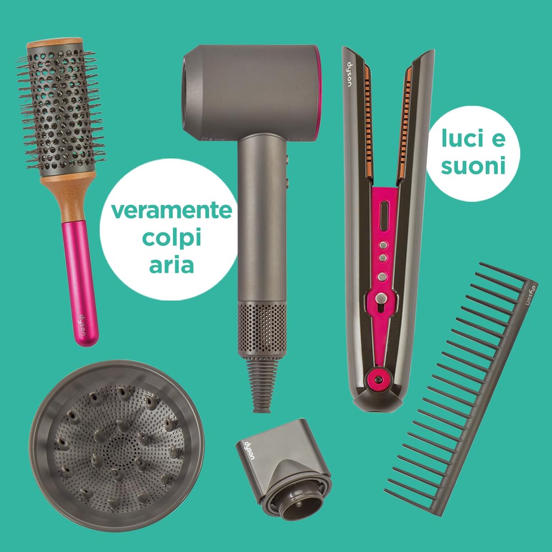Casdon Dyson Toys - Set per Lo Styling Supersonic e Corrale Deluxe, Piastra per Capelli e asciugacapelli con Funzione Reale, con luci e Suoni interattivi, per Bambini dai 3 Anni in su