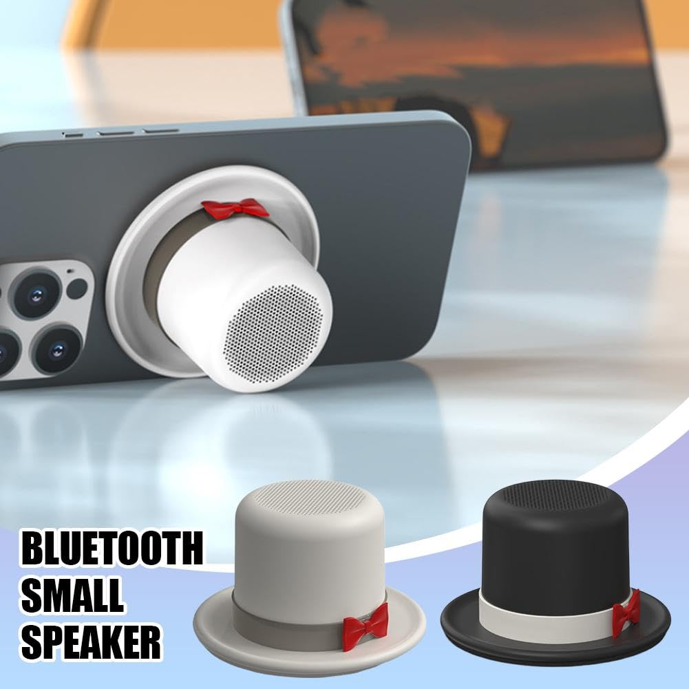 Magic Hat Bluetooth Speaker - Magnetic Phone Holder & Portable Wireless Speaker with Stereo Pairing, 360° HiFi Sound, 3H Playtime, Built-in Mic for Calls,Mini Speakers for Desk,Travel,Gifts(White) 1