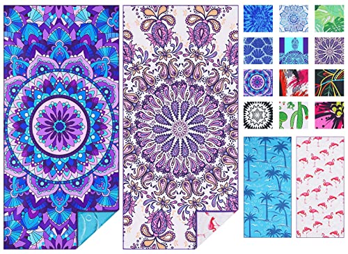 Microfiber Sand Free Beach Towel-Oversized Large Fast Dry Super Absorbent Lightweight Thin Bath Towels Blanket For Travel Pool Swimming Camping Girls Women Men Adults 2 Packs Blue Purple Mandala #TOP12