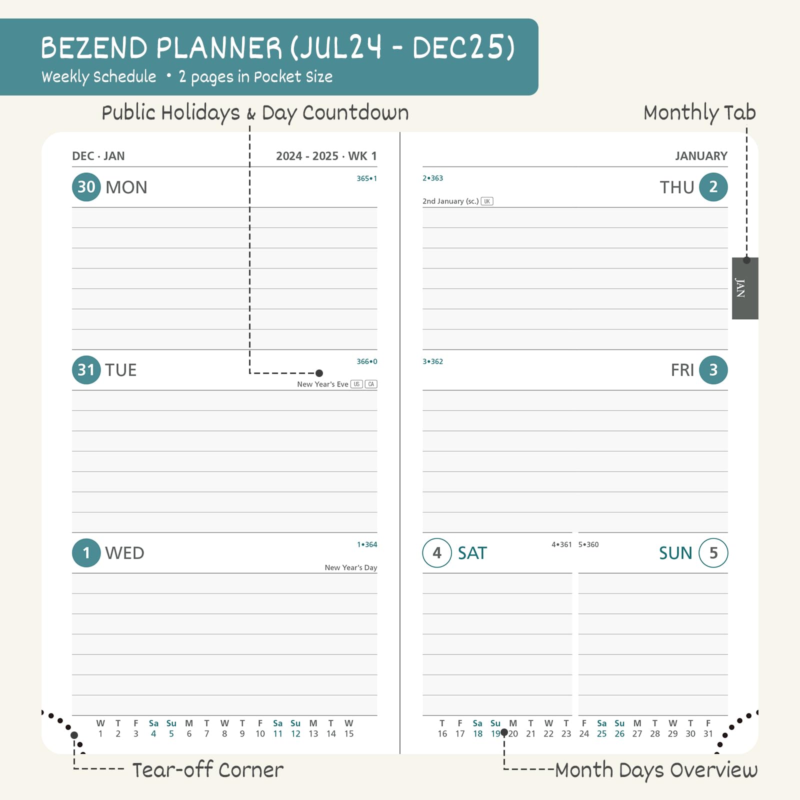 Amazon.com : Pocket Planner 2024 2025 by BEZEND, 18 Months (July24-Dec25)  [Black] Small Academic Year Planner, Daily Weekly and Monthly Calendar with  Pen Holder, Vegan Leather Hard Cover : Office Products