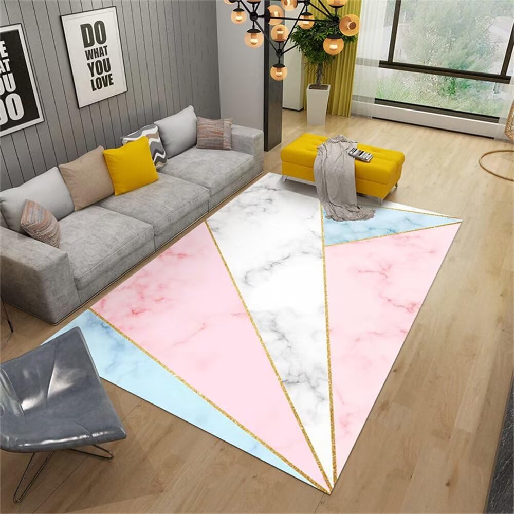 Tapis de salon confortable marbre bleu 90x200 pour extérieur