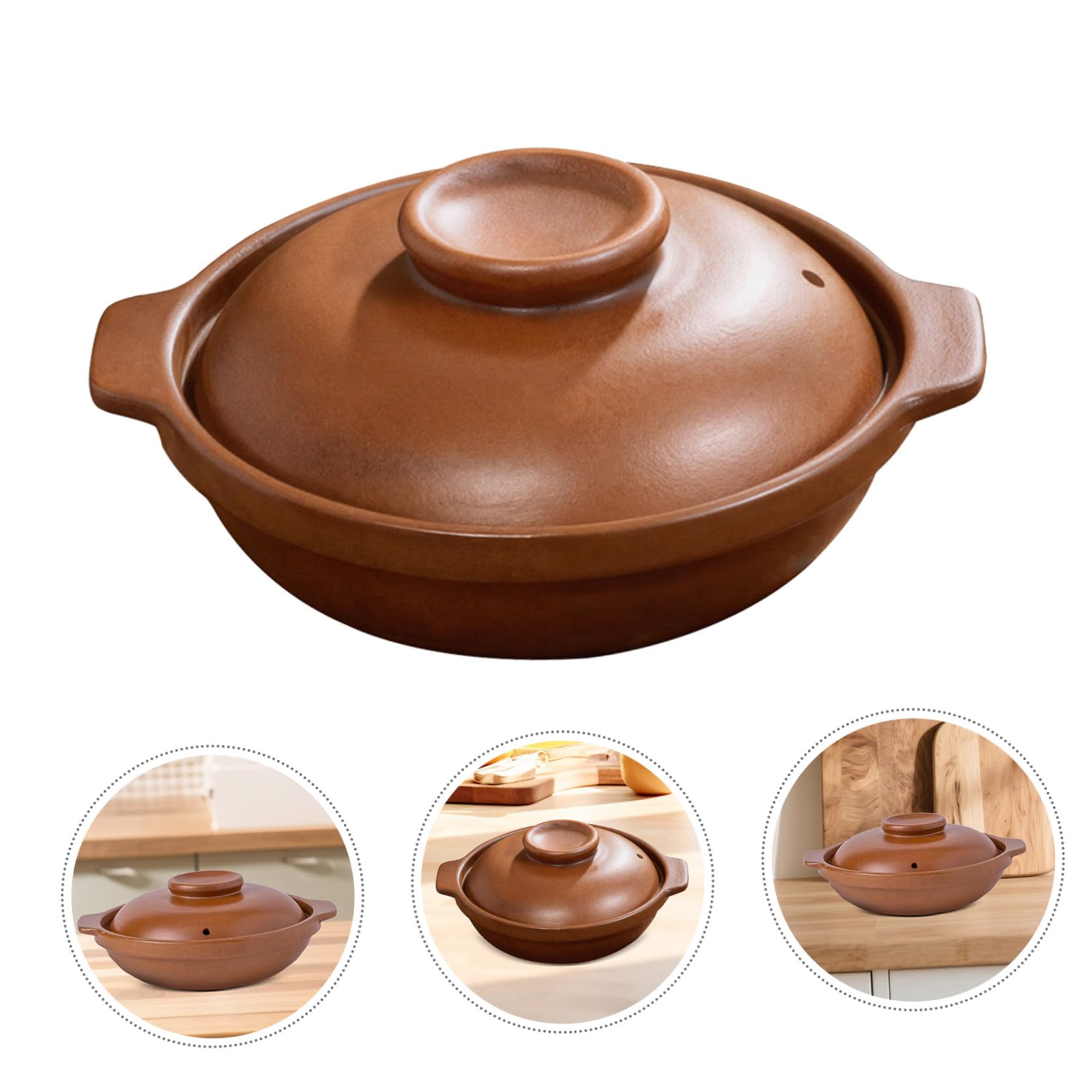 Olla de Barro con Tapa 1, 3 L de Arcilla Marrón para Cocina