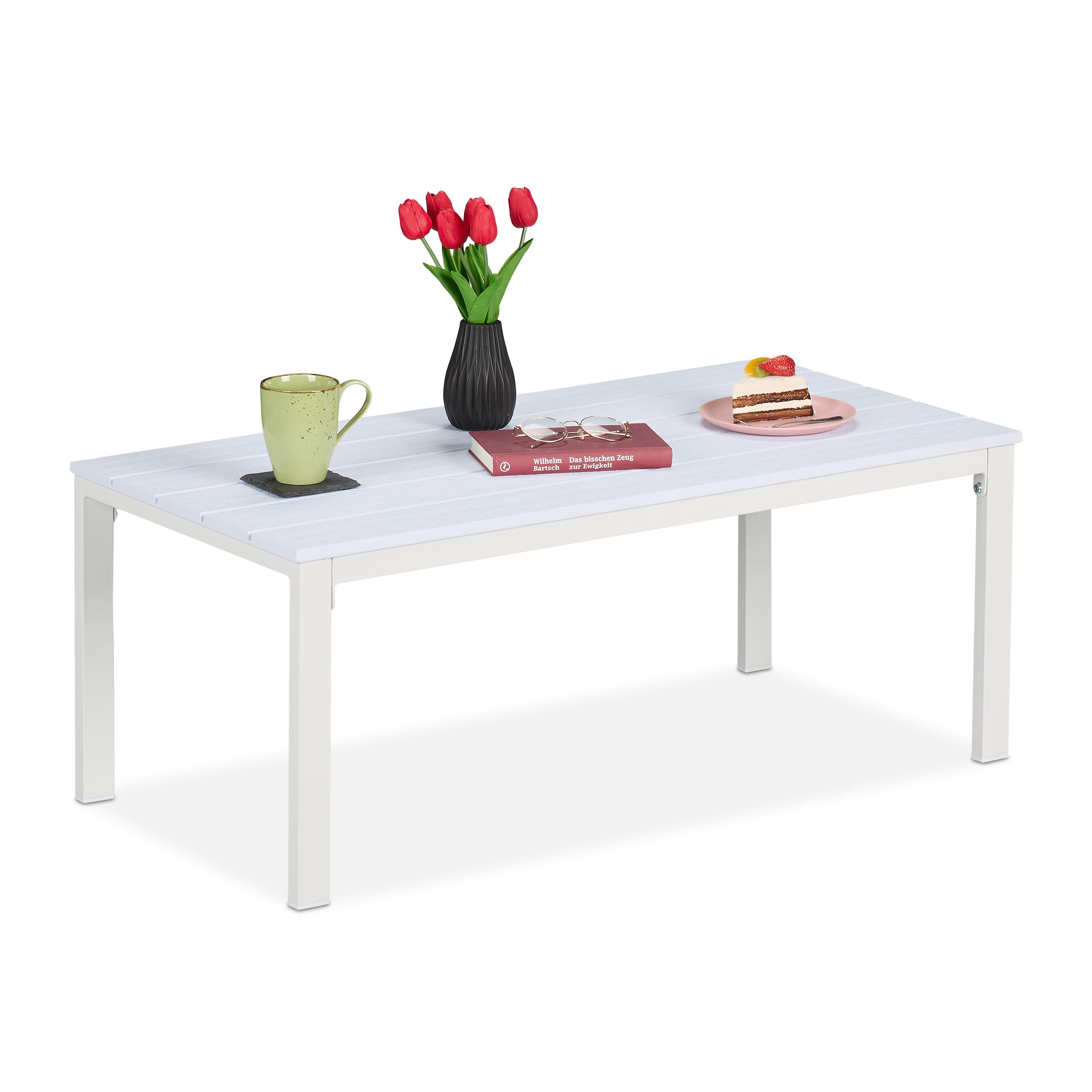 Relaxdays Garden Table, White, 39 x 98 x 48 cm