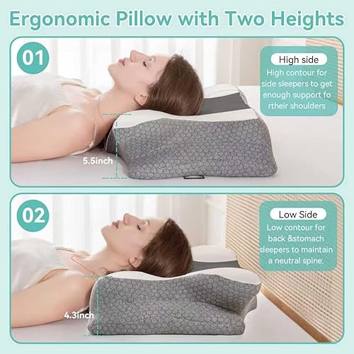 Miniatura 6 de Almohada cervical para aliviar el dolor de cuello y hombros, almohadas de espuma viscoelástica, almohada de cama ergonómica de contorno, suave para