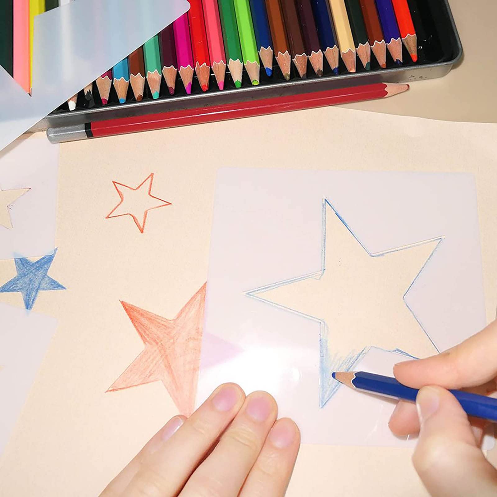 9 sztuk Szablon Gwiazdy, Wielokrotnego użytku Szablon Plastikowy Szablon, Star Plastikowy Szablon Dla Dzieci Duże Szablony do Malowania Drewniane Podłogi Ściany (9 Rozmiarów)