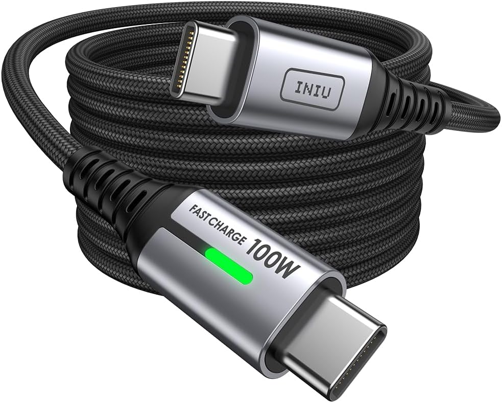 INIU USB C Cable, [6.6ft/2m] 100W PD USBC to USBC Charger Cable Fast Charging, Nylon Braided Type C to C Power Cord Data Cable USB-C for iPad Air MacBook Pro iPhone 16 15 Samsung Galaxy S23 S22 A9