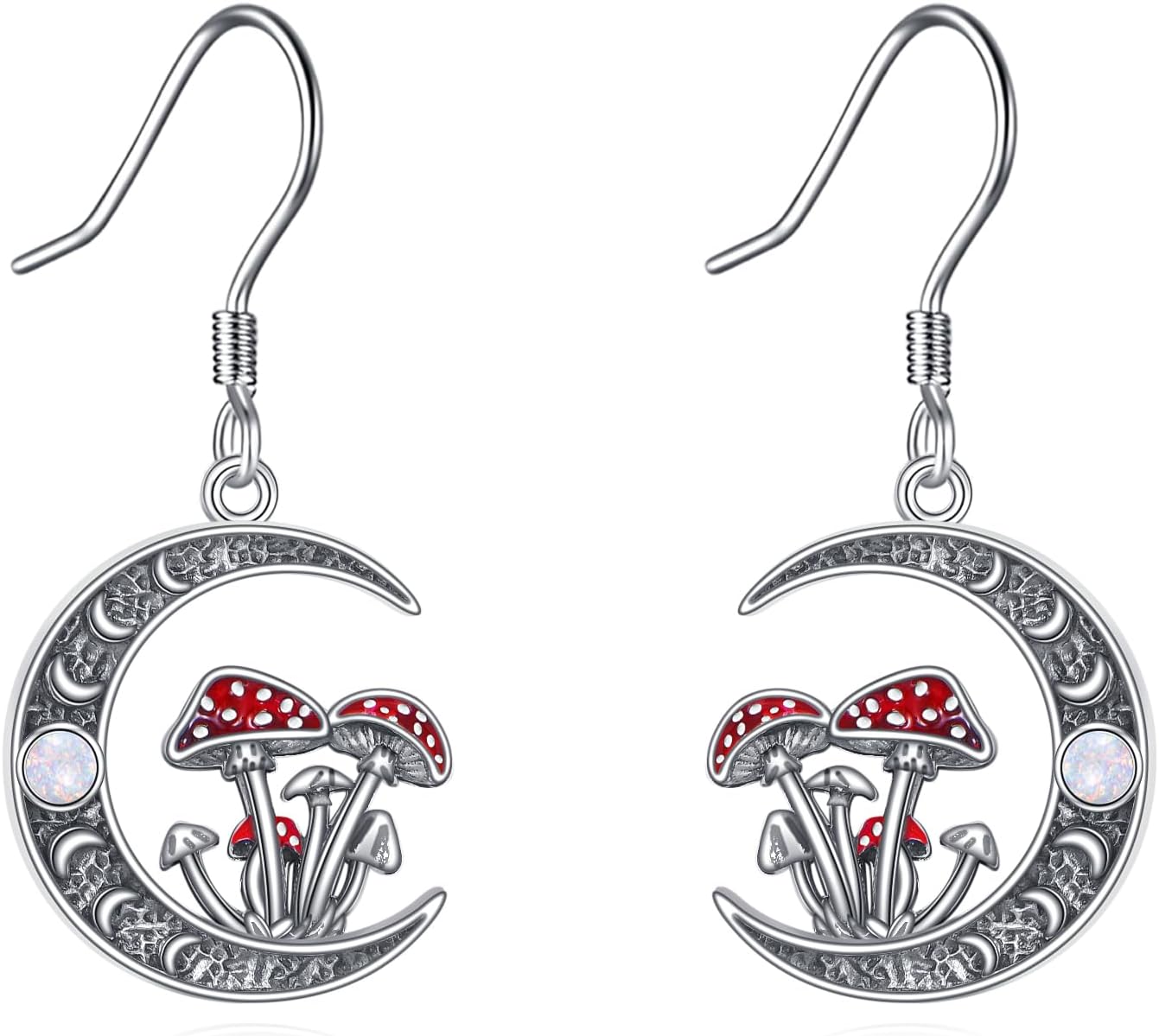 YAFEINI Mushroom Earrings 925 Sterling Silver Moon Phase Mushroom Dangle Earrings Mushroom Jewelry Gifts for Women