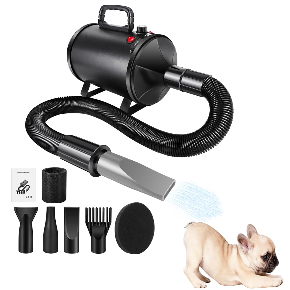 Hundefön Hundetrockner 2800W Profi Haartrockner für Hunde Einstellbare Geschwindigkeit Sehr Leise Tierfön Pet Dryer Hundepflege-Trockner-Gebläse mit 4 Düsen und Schlauch Tierfön Pet Dryer Hundepflege